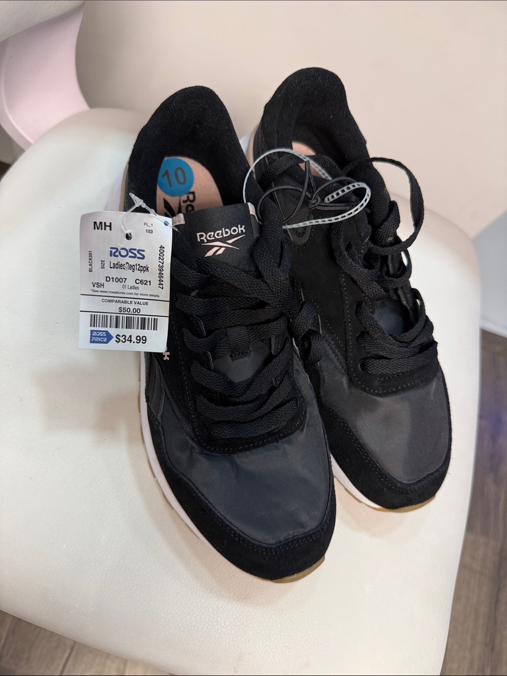 Reebok Women's Black Lace-Up Athletic Sneakers with White Soles